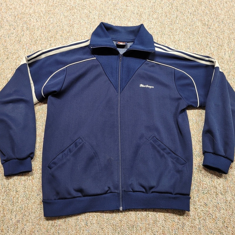 Vintage MacGregor Track Jacket Mens Large Blue Full Zip Gym Training Track Sport